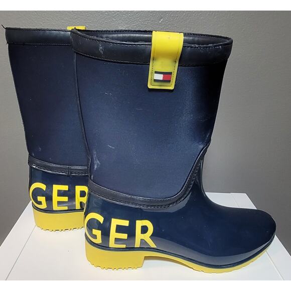 Tommy Hilfiger Shoes - Tommy Hilfiger Desi Logomania Spellout Blue Yellow Women's Rain Boots